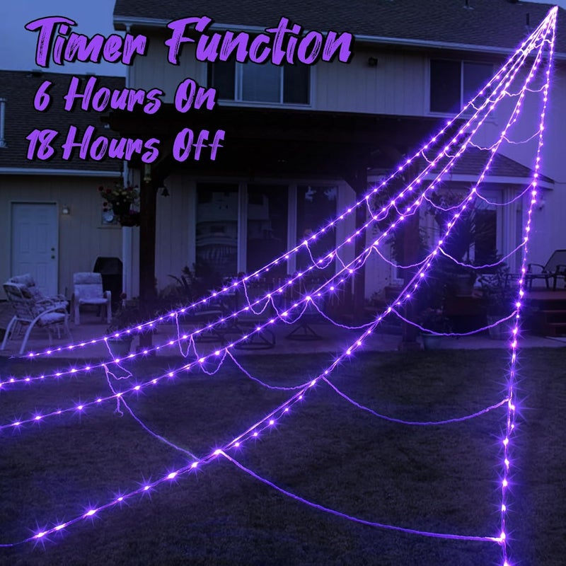 Zivilic Halloween Spider Web Lights 290 LED Lighted Spider Web Giant 23 Ft Halloween Decorations Light up with 8 Lighting Modes Waterproof & Timer for Outdoor Indoor Yard Haunted House Decor, Purple - Image 5